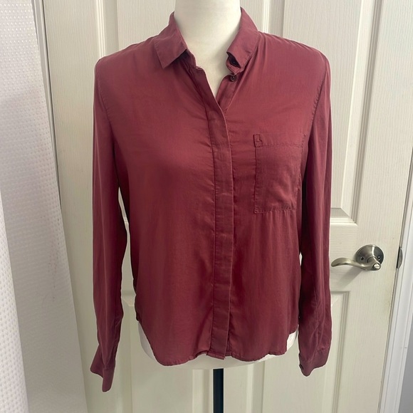 Frank & Oak Dusty Rose Button Down Shirt Long Sleeve Button Cuff Pocket Size S - Picture 1 of 14